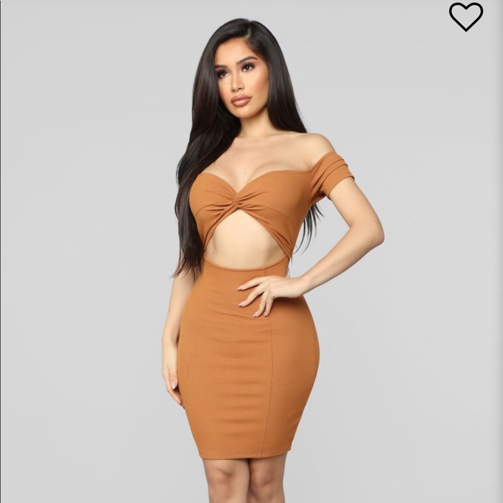 Tan Ribbed Cut Out Mini Dress